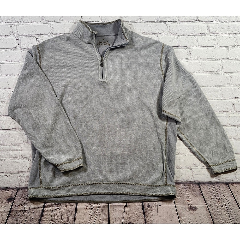 Tommy Bahama Jeans Mens XL Reversible 1/4 Zip Pique Pullover Grey Long Sleeve